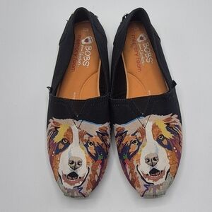 Skechers BOBS Black Multi-Color Dog Print Sneakers